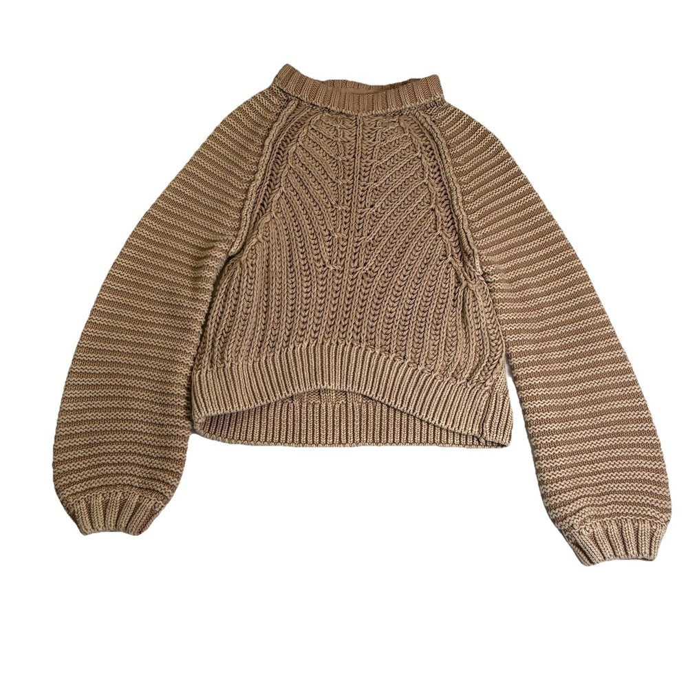 Free People My Only Sunshine Sweater Womens XS Tan Excellent Mock Neck Chunky